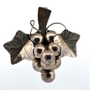 Estate Sterling Silver 925 Mexico Grape Cluster Leaf Brooch Pin, 31.4g, 63mm